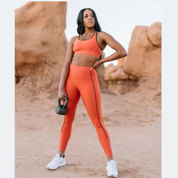 ZYIA Ribbed Premium 7/8 Leggings Hi-Rise Stretch Burnt Orange Women's 14-16, XL - Picture 1 of 14